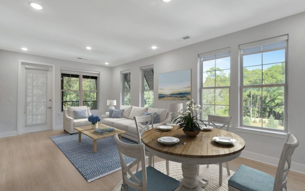 living room with wood-style flooring and bright spaces