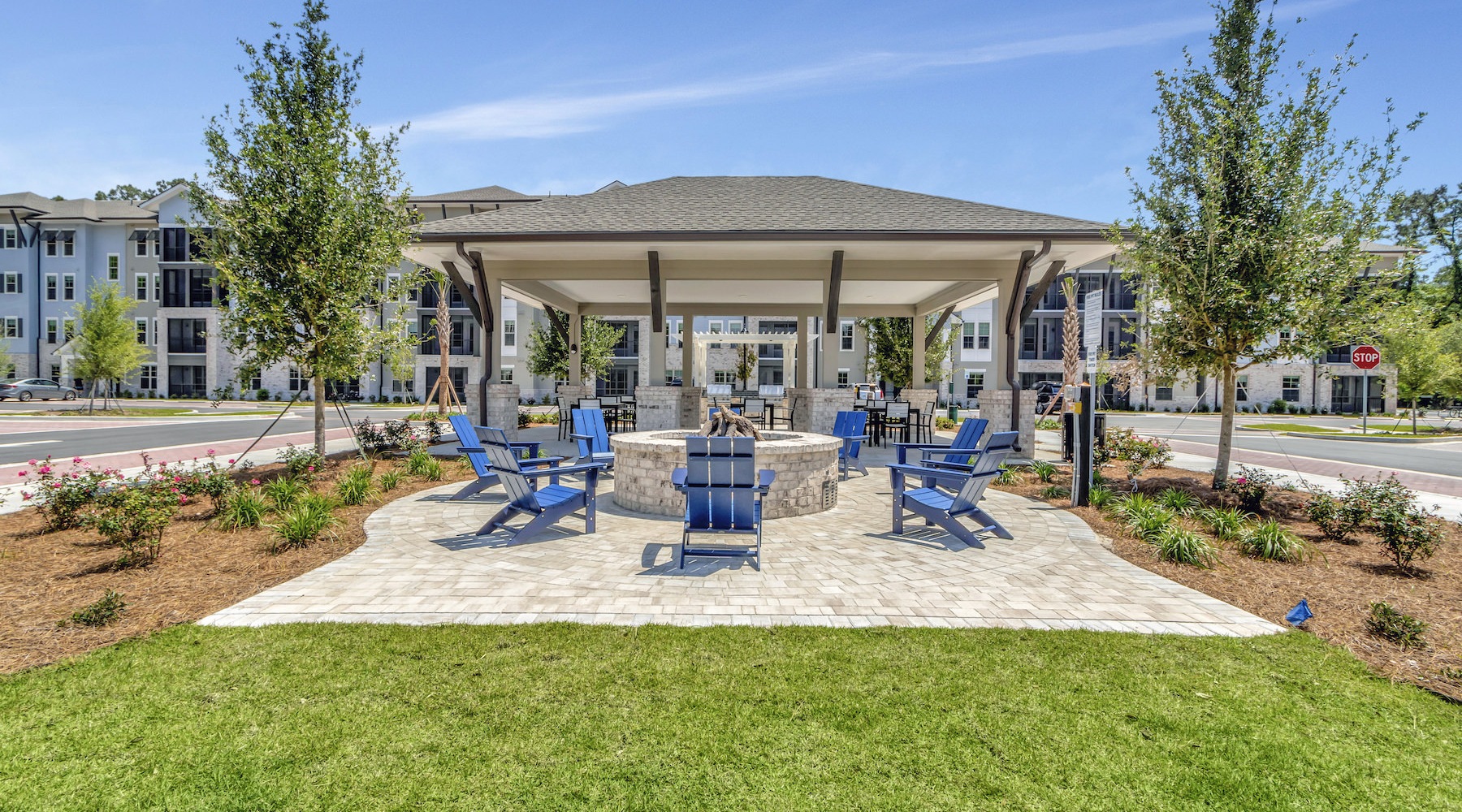 Outdoor Fire Pit with Adirondack Chairs