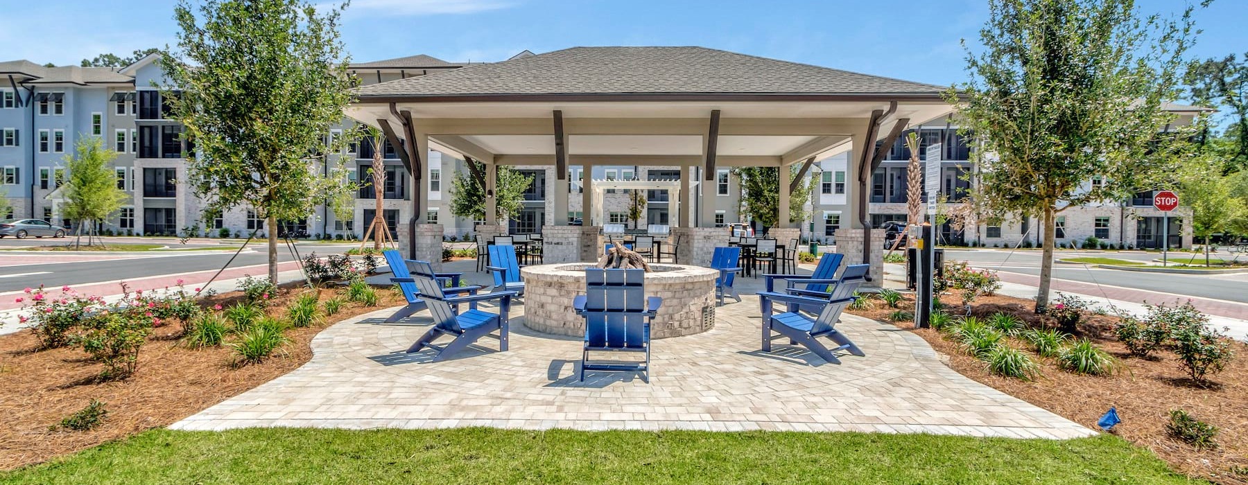 Outdoor Fire Pit with Adirondack Chairs