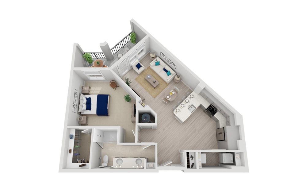 A1 - 1 bedroom floorplan layout with 1 bath and 890 square feet. (2D)