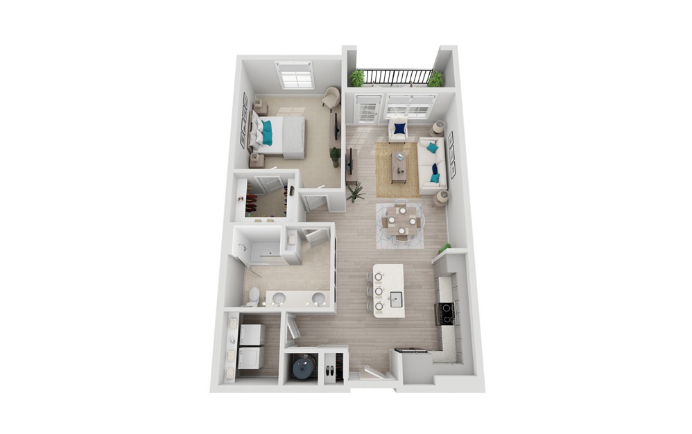 A2 - 1 bedroom floorplan layout with 1 bath and 904 square feet. (2D)