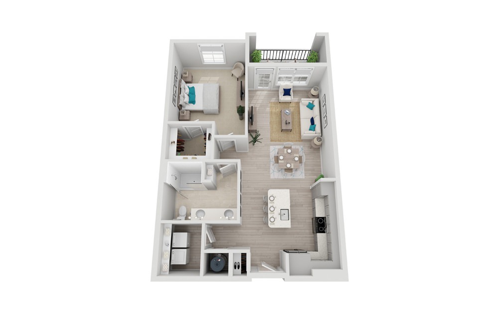 A2 - 1 bedroom floorplan layout with 1 bathroom and 904 square feet (2D)