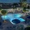 Spacious sparkling pool with sundecks and cabanas for lounging.